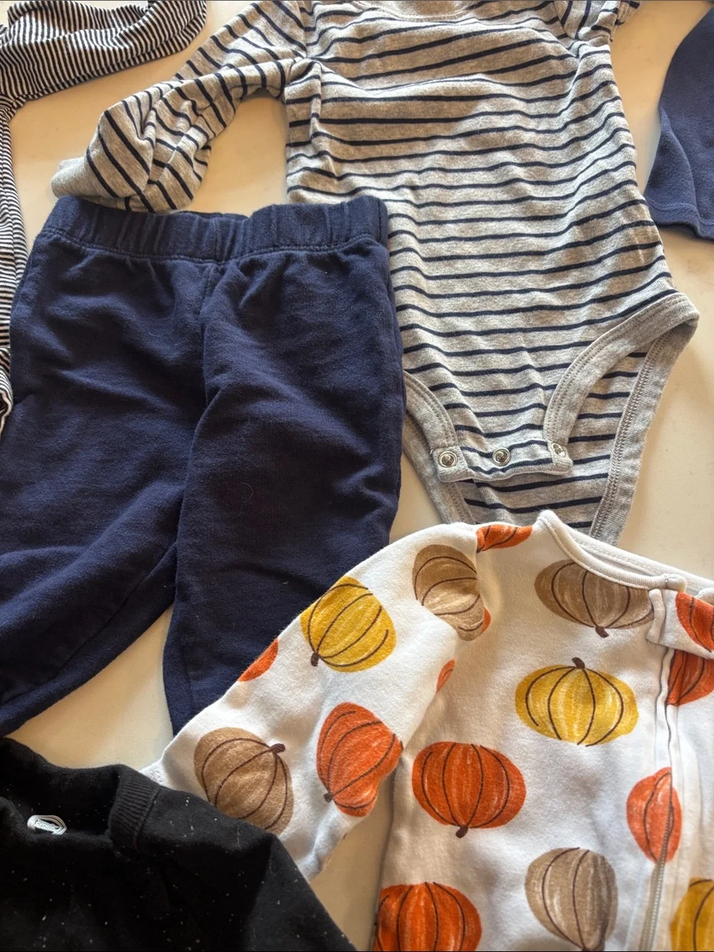 Lot of Baby Onesies , sleepers, and pants Mixed Colors & Patterns 9 months